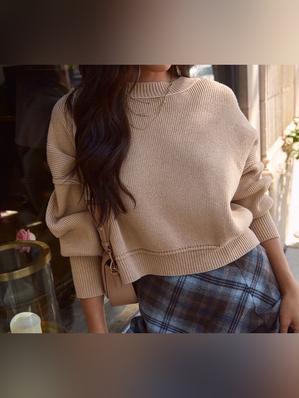 Vici Cropped Crewneck Sweater in Beige